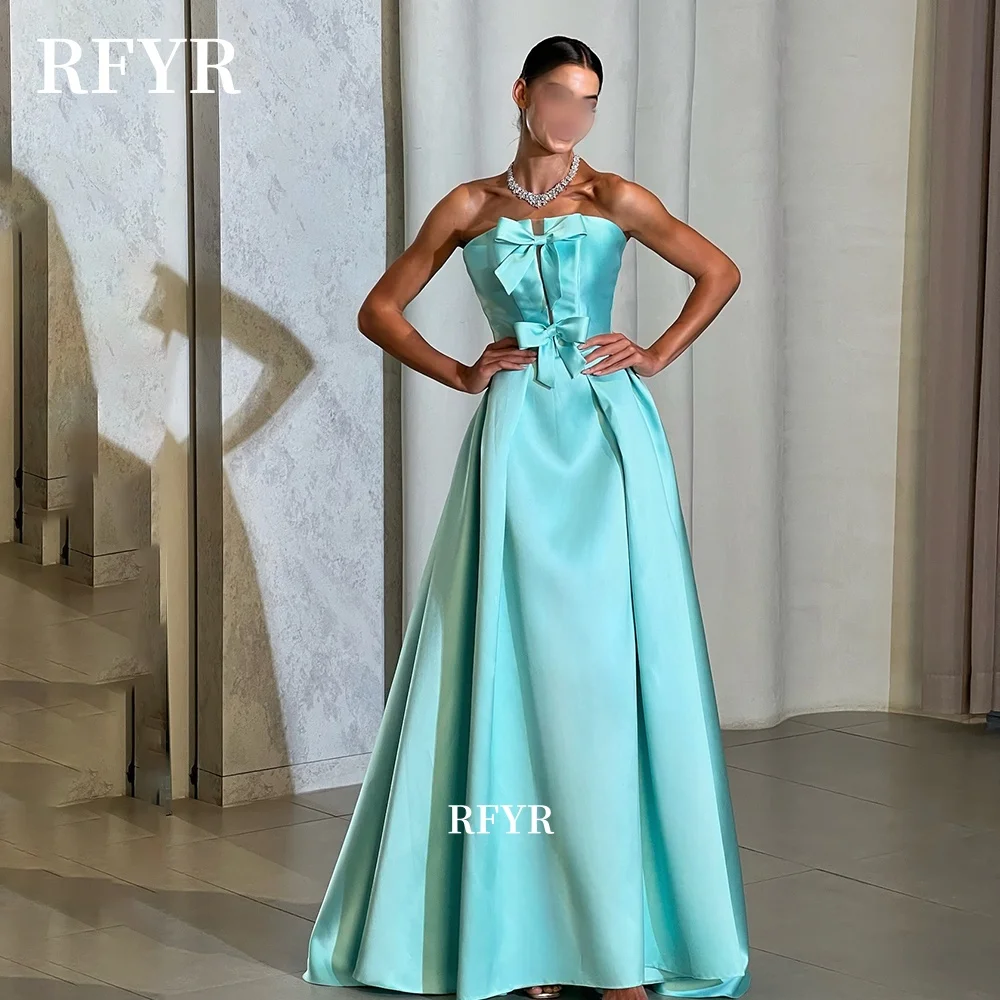 

RFYR A Line Evening Dress with Bows Formal Party Dress for Arabic Women Satin Formal Occasion Dresses vestidos Customized
