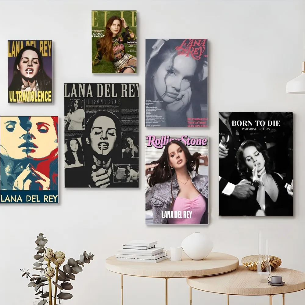 

Singer Lana Del Rey Poster Self-adhesive Art Poster Retro Kraft Paper Sticker DIY Room Bar Cafe Vintage Decorative