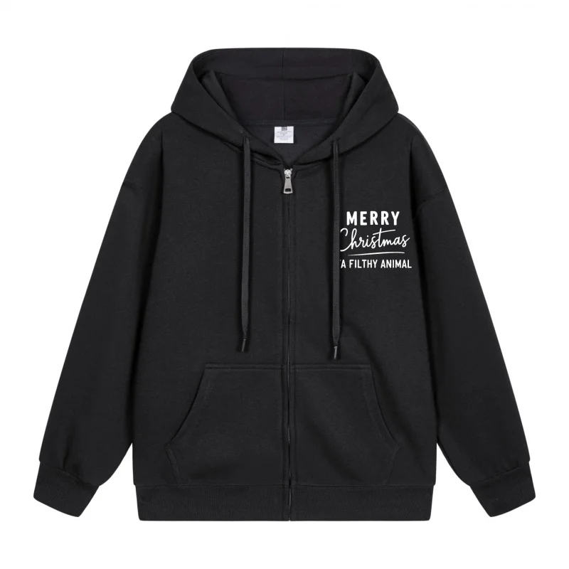 

Men's Zip-Up Hoodie Black Hoodie Merry Christmas From A Filthy Animal On Hoodie Christmas in 2025 Festive Print