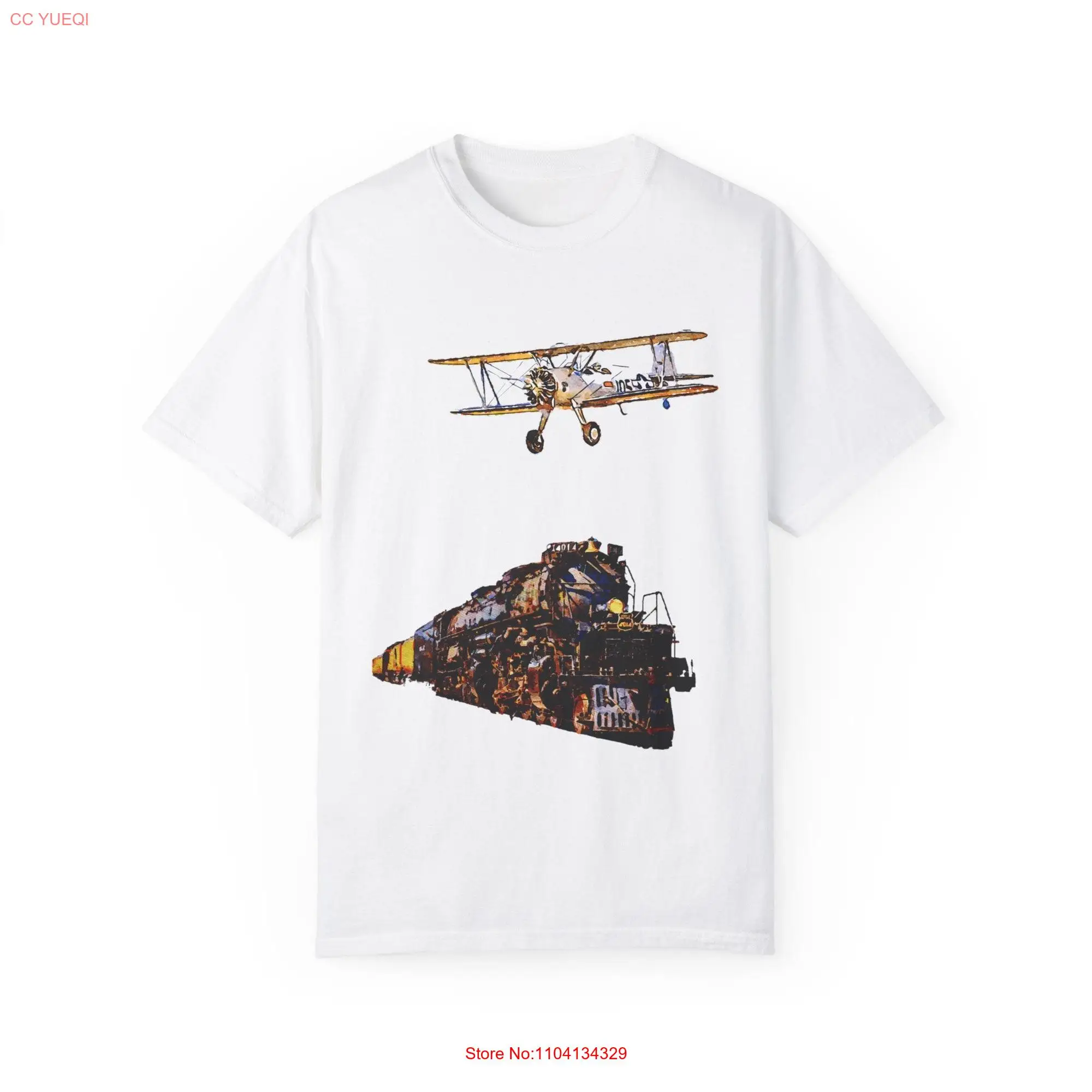 Big Boy Tain and Bi Plane Garment Dyed T shirt long or short sleeves