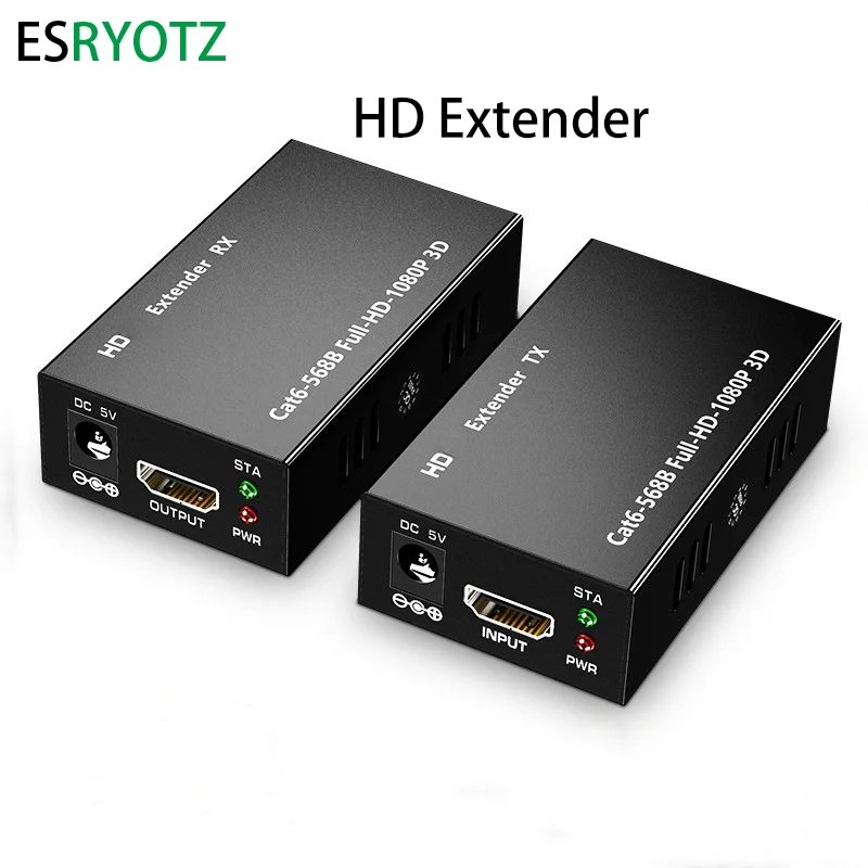 RJ45 HDMI-compatible Extender 60M Extender 1080P HDTV LAN Extender by CAT5e CAT6 Network Extensor for PS4 apple TV PC laptop