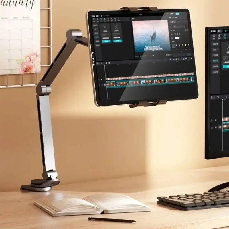 Phone Folding Clip Desktop Holder Bracket Tablet Holder Aluminum Alloy Stand Rotatable Cantilever Home Live Holder for Ipad Pro