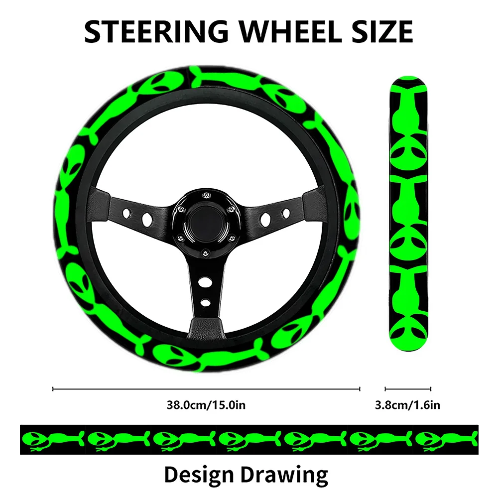 1pc Alien Steering Wheel Cover | Glow-in-the-Dark Style, Universal Fit for SUVs Cars, All-Season Use, Long-Lasting Durable