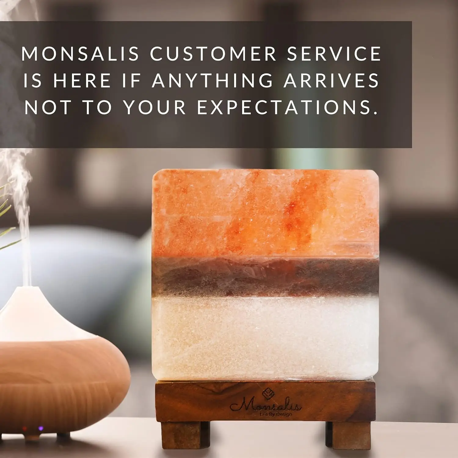 デュアルイルミネーションヒマラヤ岩塩ランプ - 調光機能付きモダンなスクエアデザイン、調整可能な輝き、本物のクリスタル岩塩ナイトライト