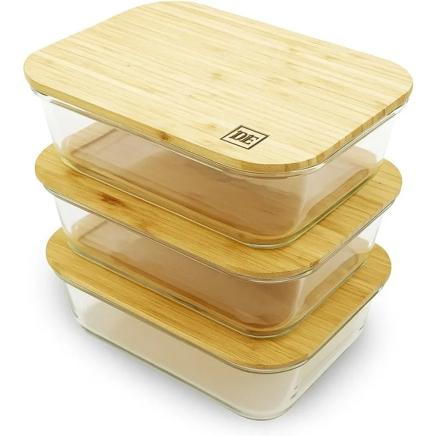 

DE PlasticFree Glass Storage Containers 3Pack 51oz with Bamboo Lids EcoFriendly Airtight Reusable Ideal for Meal Prep Food Stor