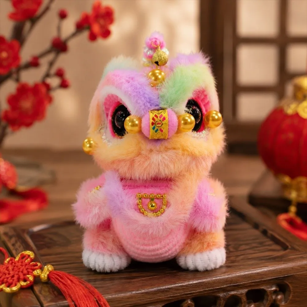 Handmade Lion Dance Plush Cute Traditional Awakened Lion Doll Festive Atmosphere Soft Plush Lion Dance Ornament Desktop Gift