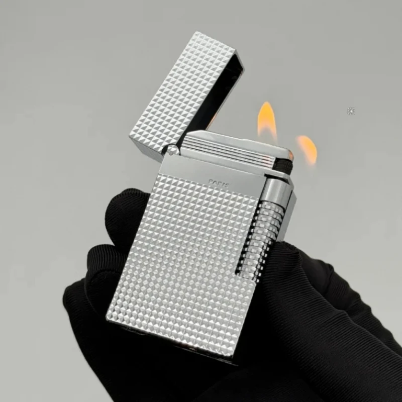 Pure copper piano sound dual flame switchable gas lighter, high-end side slip ignition lighter, cigarette accessories,men's gift