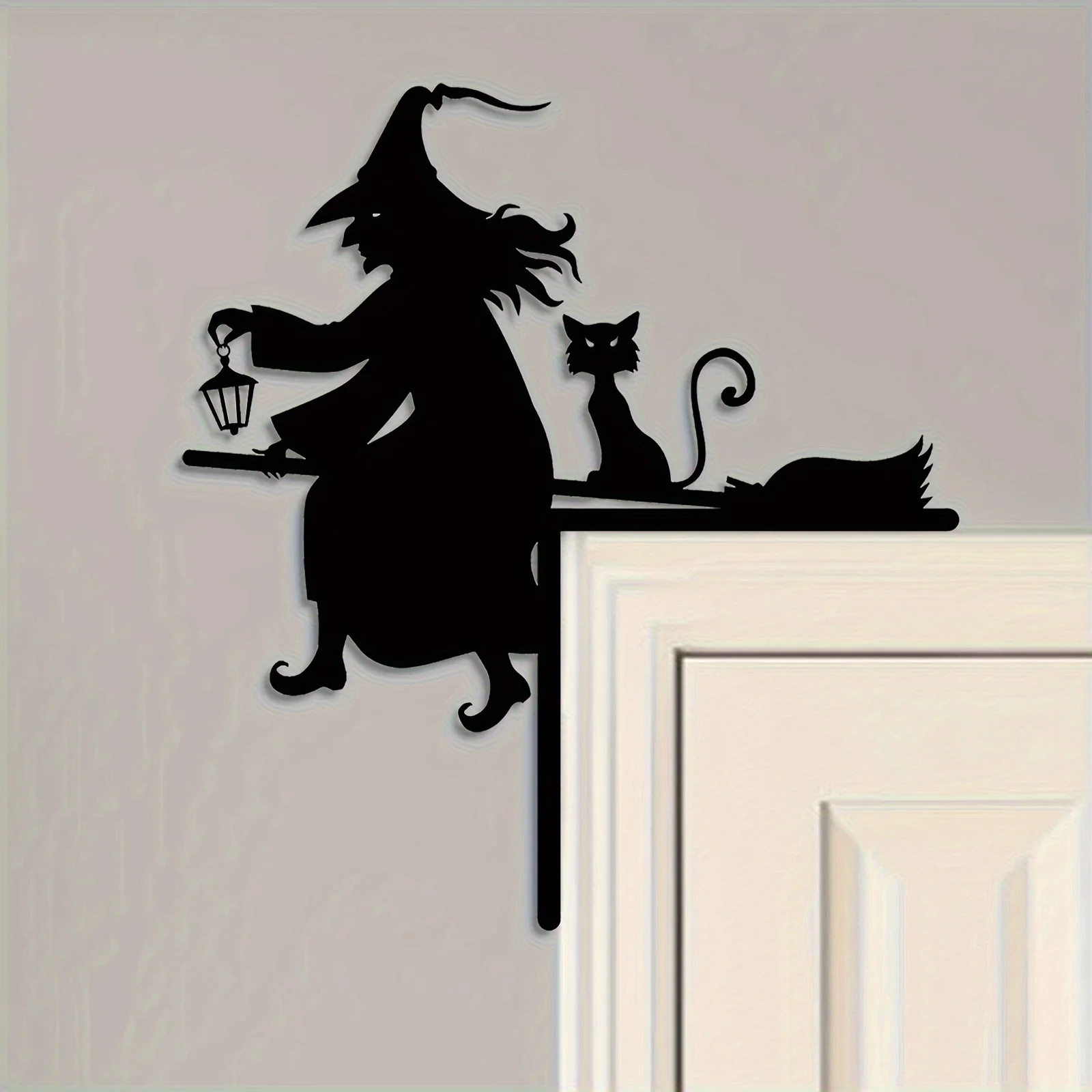 CIFBUY Metal Wall Art Witch Cat Silhouette Decor, Modern Gothic Room Mural, Durable Flat Iron Craft For Indoor Home Door Display