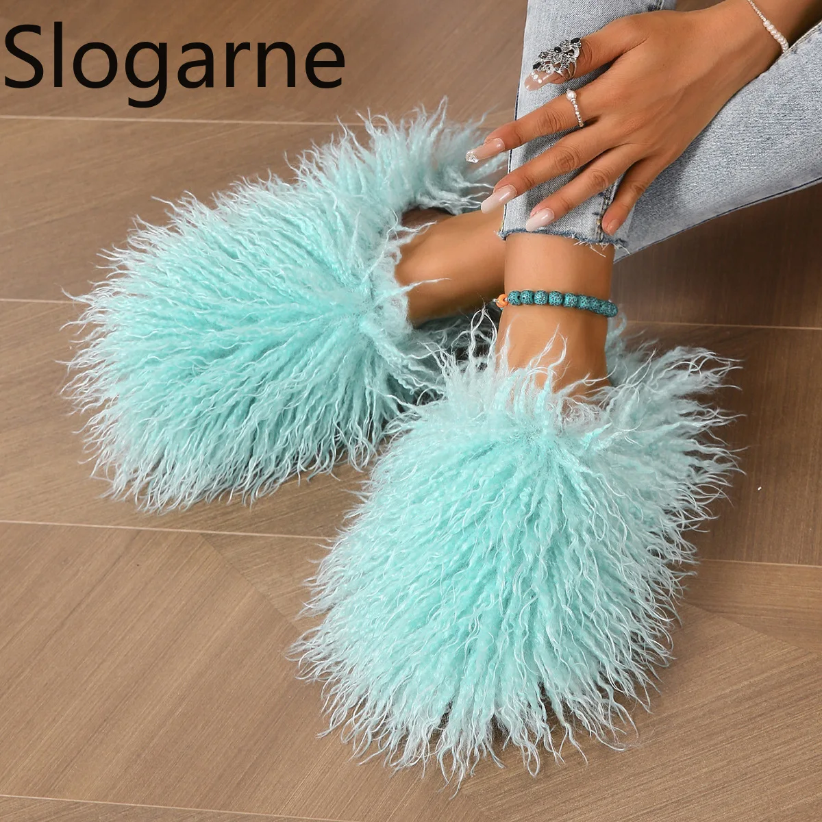 Women Winter Faux Fur Slippers Girls 2025 Christmas New Year Gifts Woman Luxury Furry Cotton Slipper Plush Shoes Warm Fur Slides