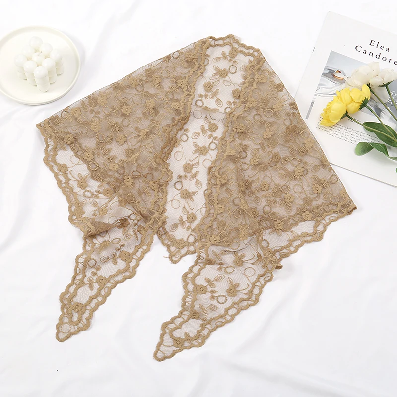 Stylish New Plain Triangle Hijab For Women Scarf Lace Shawl Wraps Embroidery Elegant Summer Thin Sunscreen Scarves Shawl