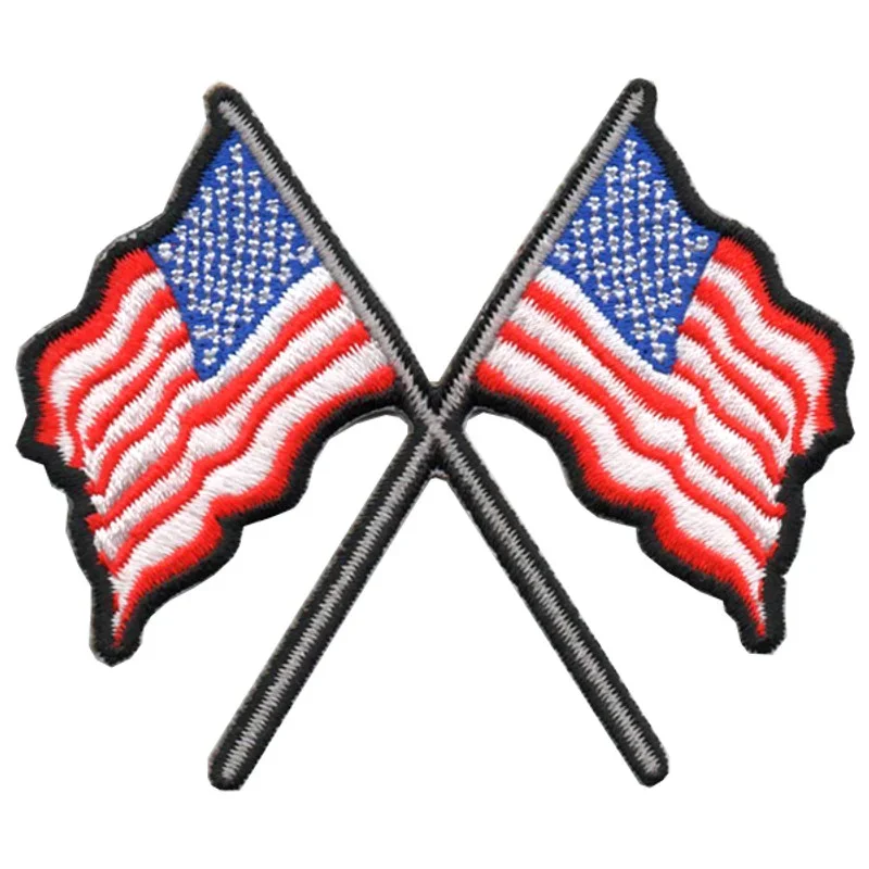 Custom Brand Logo American USA National Flag Iron on Embroidery Patches for Clothing Caps Jacket Badge Jeans Bag Hats Stickers