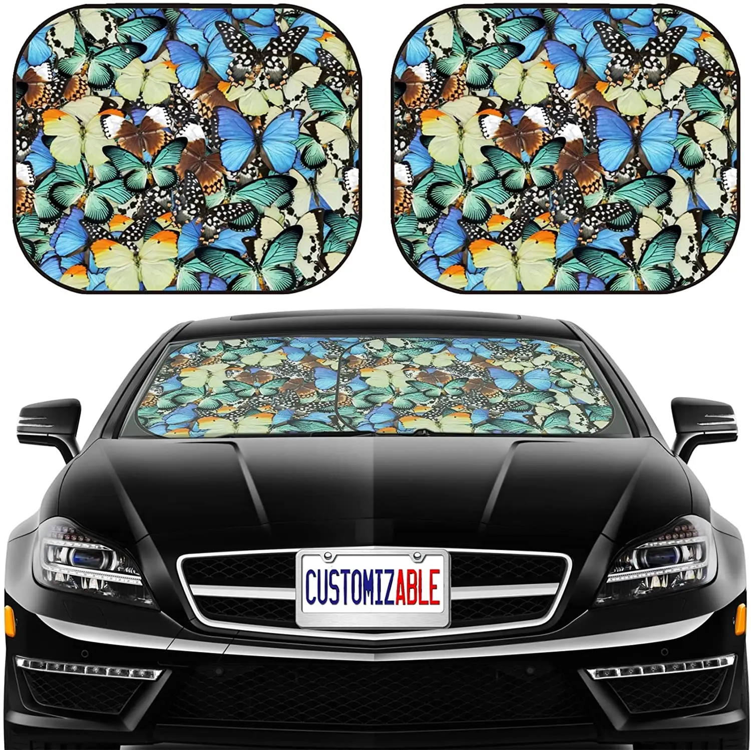 

Car Sun Shade Windshield Sunshade Universal Fit 2 Pack, Block Sun Glare, UV and Heat, Protect Car Interior,