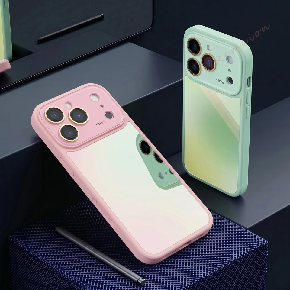 

Fashion Phone Case For iPhone 13 14 15 16 17 Pro Max 17Pro 16Pro Gradation Tempered Glass Len Camera Shockproof Protector Cover