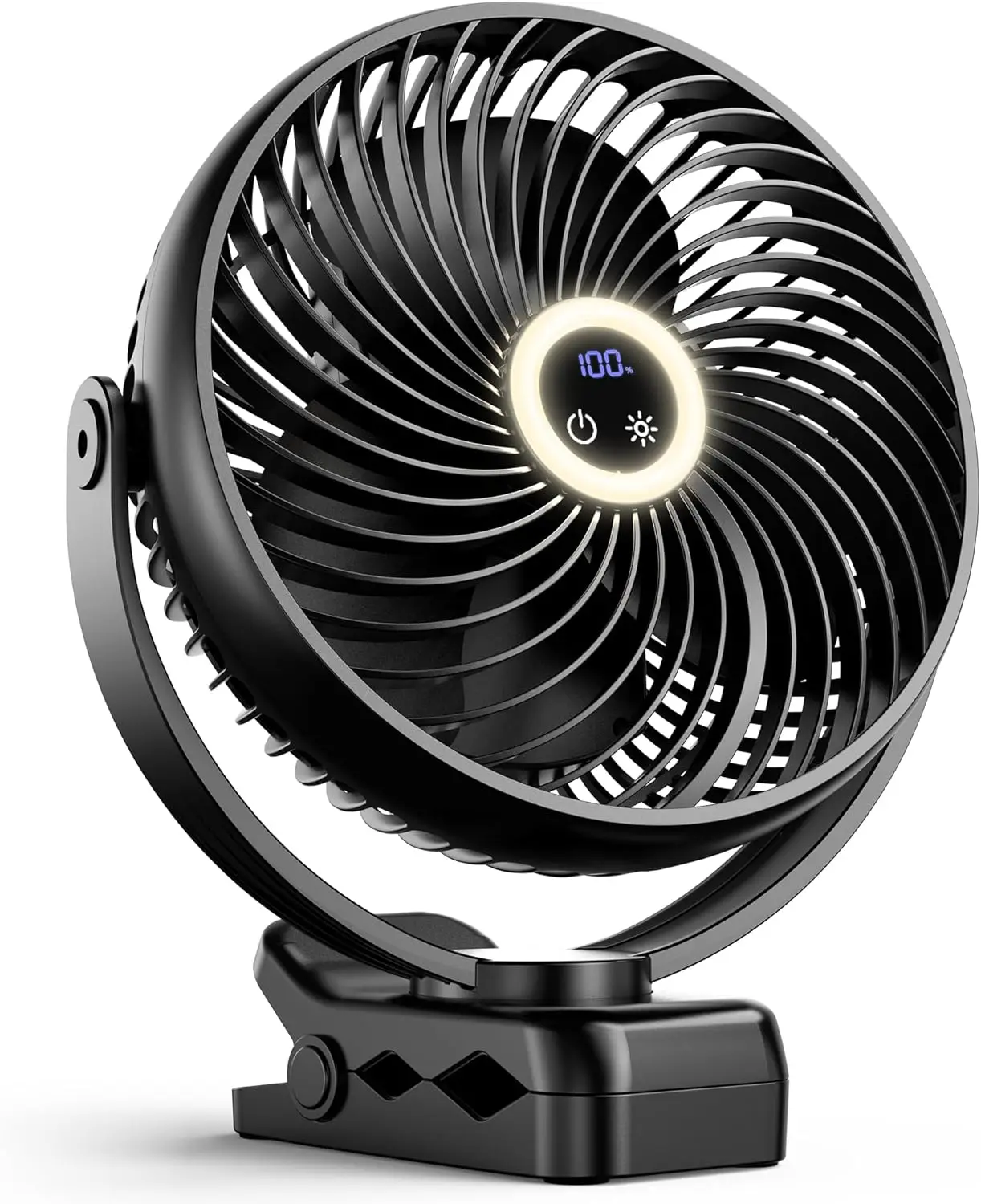 

10000mAh Clip-On Fan with Light, 8 Inch Rechargeable Battery, 24H Runtime, Quiet Personal Camping Fan with Digital Display