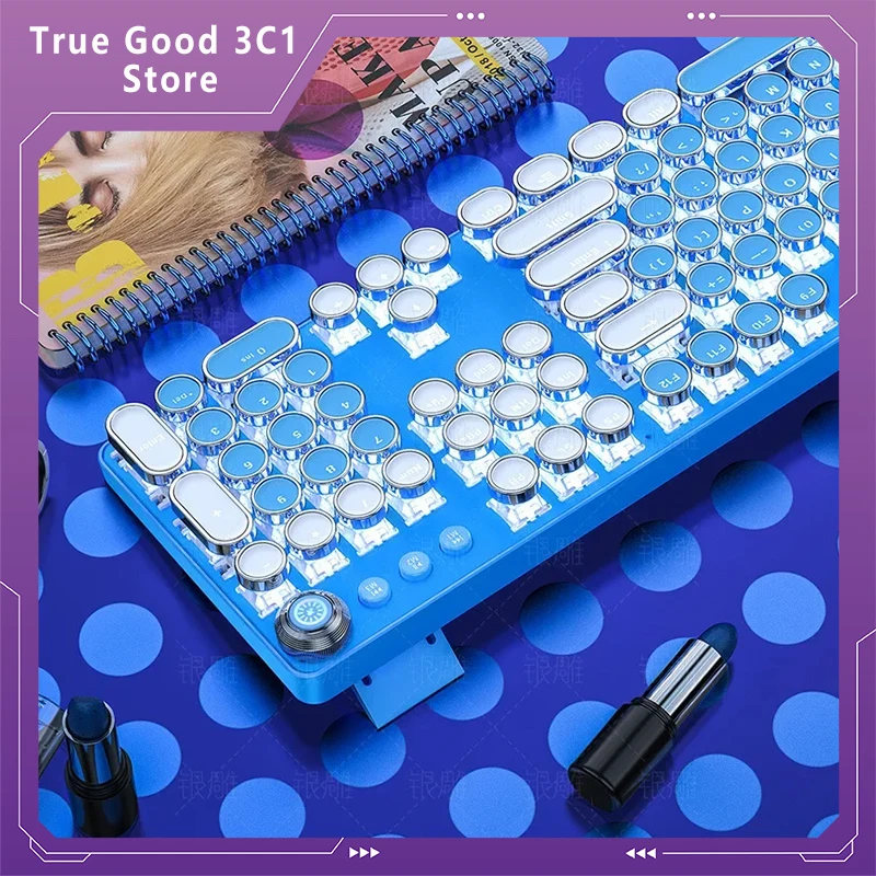 True Mechanical Keyboard Blue Axis Female Internet Celebrity Girl Heart Pink Blue Round Button Game Punk Office Computer