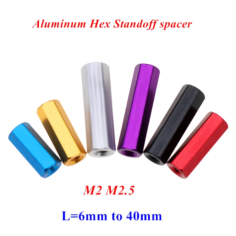 

10pcs M2 M2.5 aluminum standoff column L=6/8/10/12/15/18/20/22/25/30/35/37/40mm Aluminum Hex Standoff spacer Screws for RC Parts