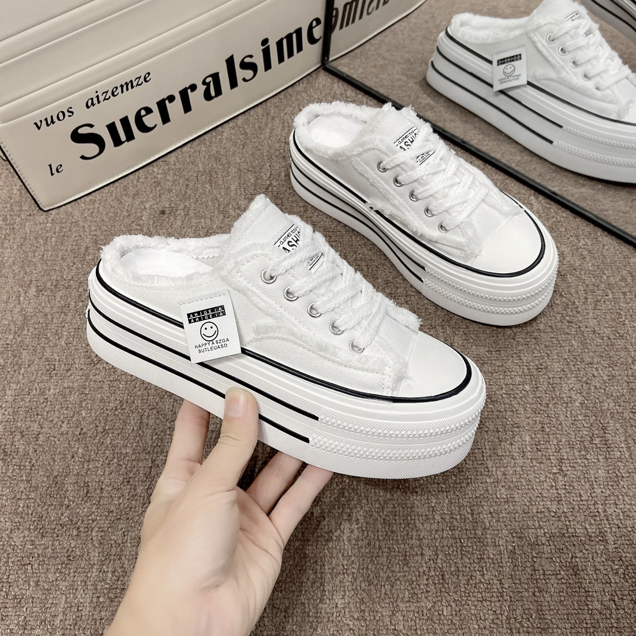 2026 Neue Damen-Mode Canvas Halbslipper Atmungsaktive Freizeitschuhe Sportliche Schuhe mit Dicker Sohle Vulkanisierte Schuhe Zapatos Mujer 35-40 – Detail 4