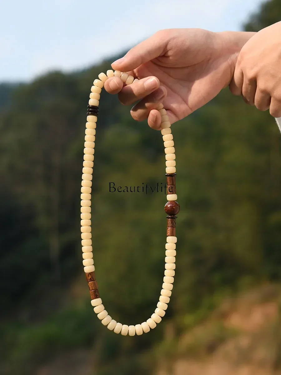 White Bodhi Seed Bracelet for Men and Women, 108 High Density Buddha Beads, Couple