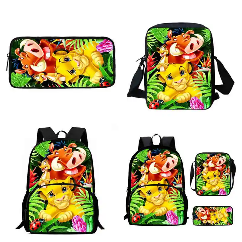 

3Pcs Set Disney Lion King School Backpack with Front Pouch, Shoulder Bags,Pencil Bags for Aged 5-10,Cartoon Kids School Bags