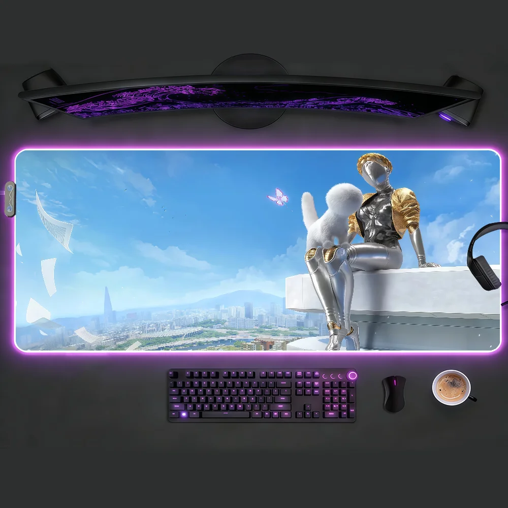 

Anime Robot Girl Atomic H-Heart MousePad RGB LED Non-slip Rubber Gaming Accessories Large XXL Computer Office Keyboard DeskMat
