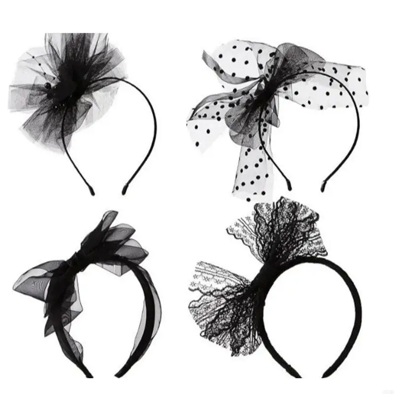 

652F 4pcs Elegant Mesh Bowknot Headbands for Women Lightweight and Breathable Hair Accessories for Various Occasion