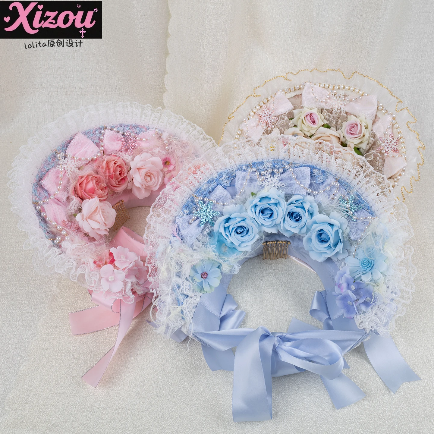 

Sweet Lolita Lace Bow Original Hair Accessories Handmade Bnt Women's Flower Marriage Catwalk Ponet Tea Party Gorgeous Flat Hat