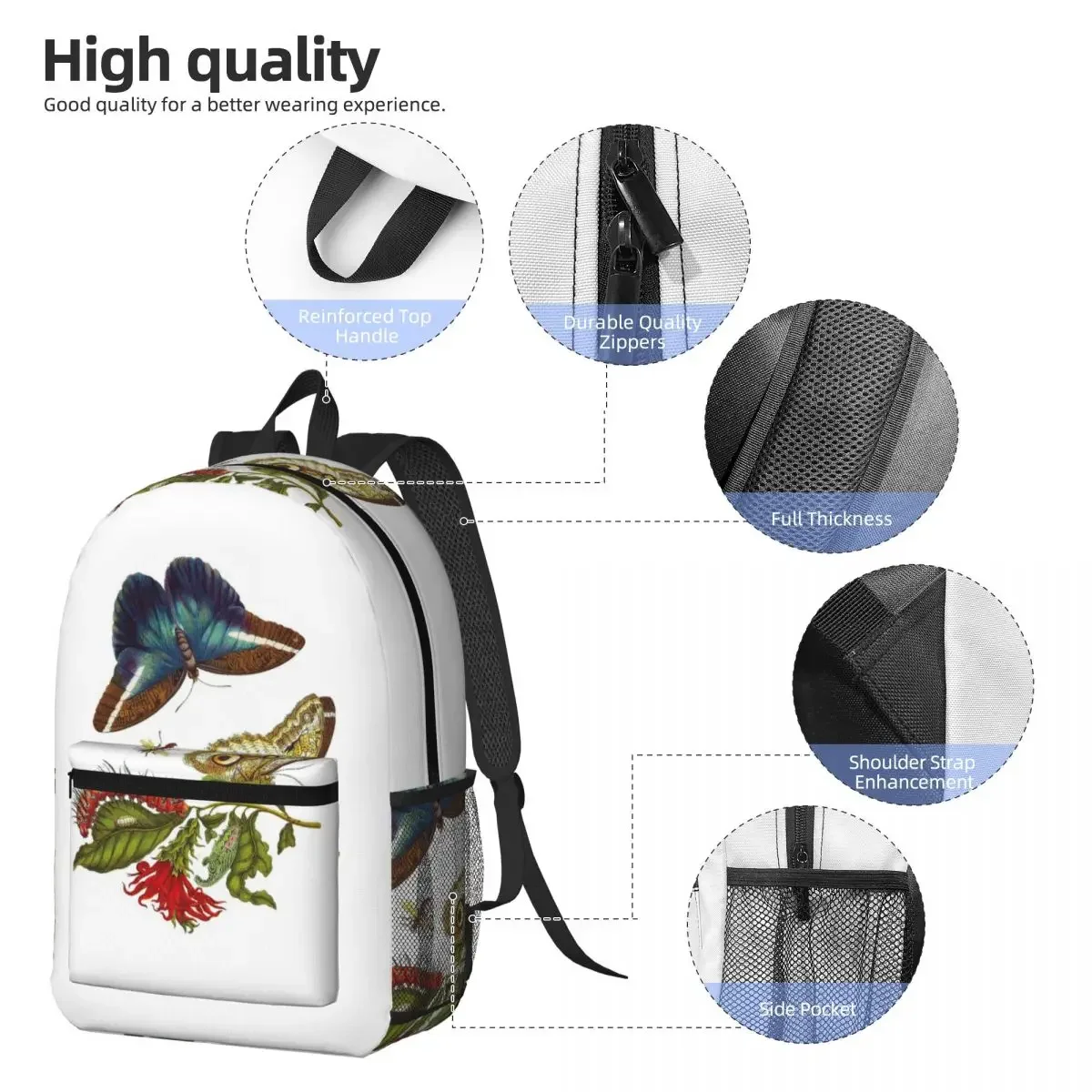 Victorian Moth Insects Vintage Backpack Student BookBag Children School Bag Laptop Shoulder Bags for Men Women