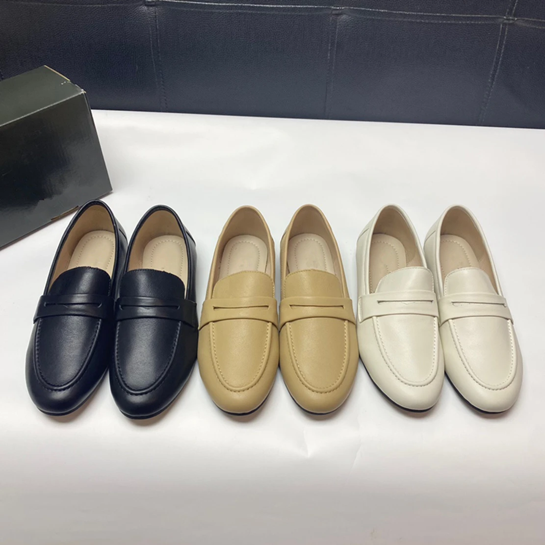 

Dave&Di Autumn New British Fashion Ladies Office Slip-On Comfortable Breathable Genuine Leather Soft Flats Shoes Wome