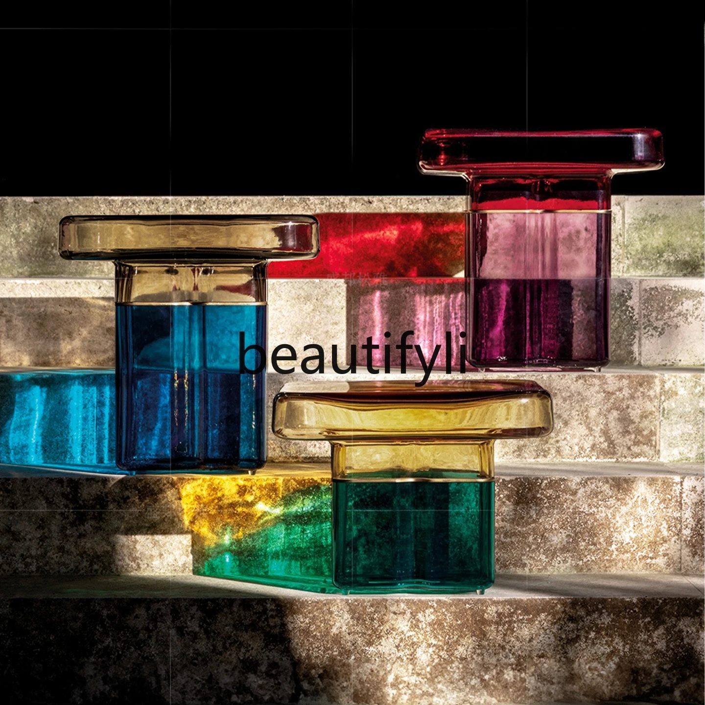 

Hand Blown Glass Side Table Light Luxury Living Room Home Art Movable Sofa Corner Table