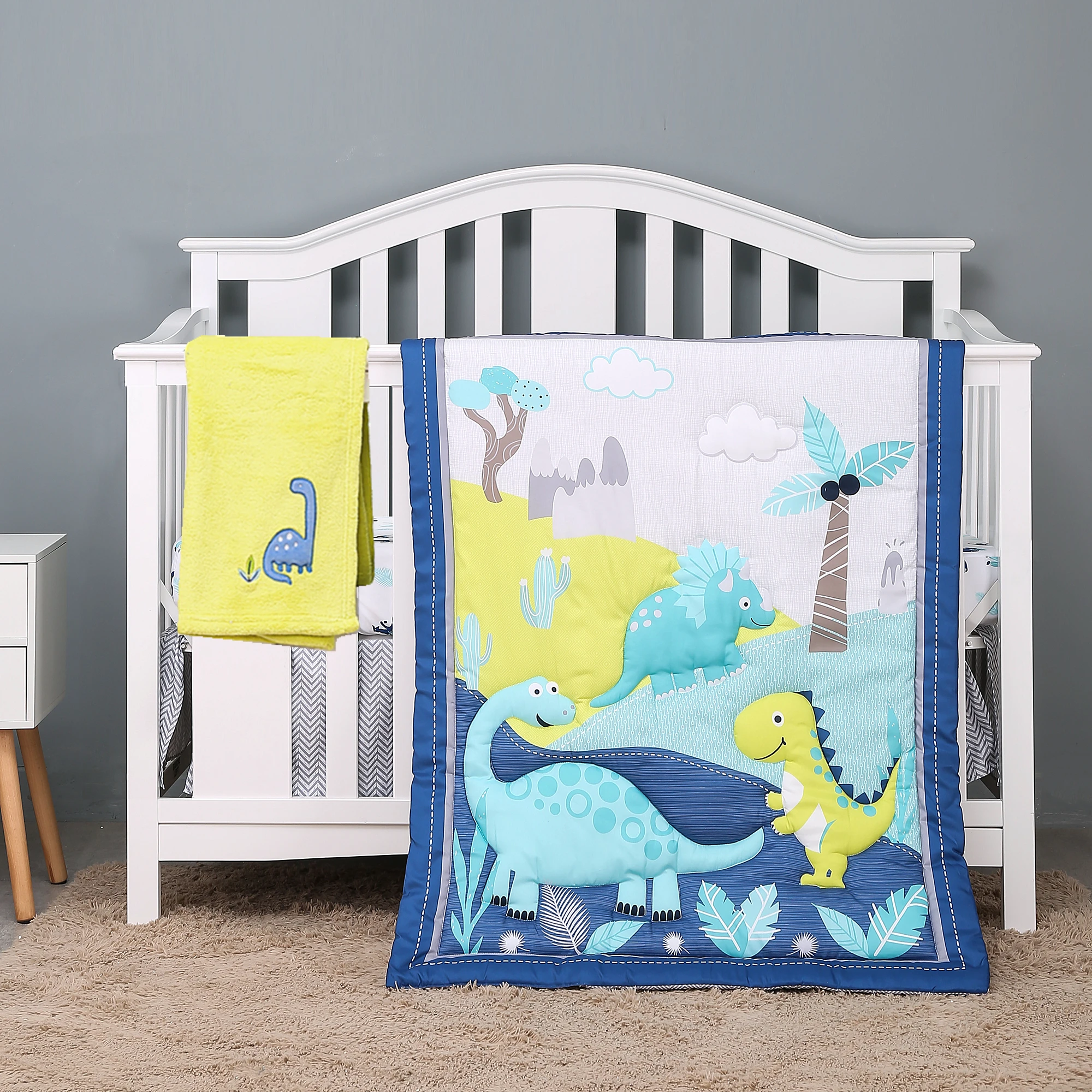 

4Pcs Baby Cot Bedding Set For Crib Sets for Boys Newborn Baby Bed Linens (Comforter Fitted Sheet Crib Skirt Blanket)