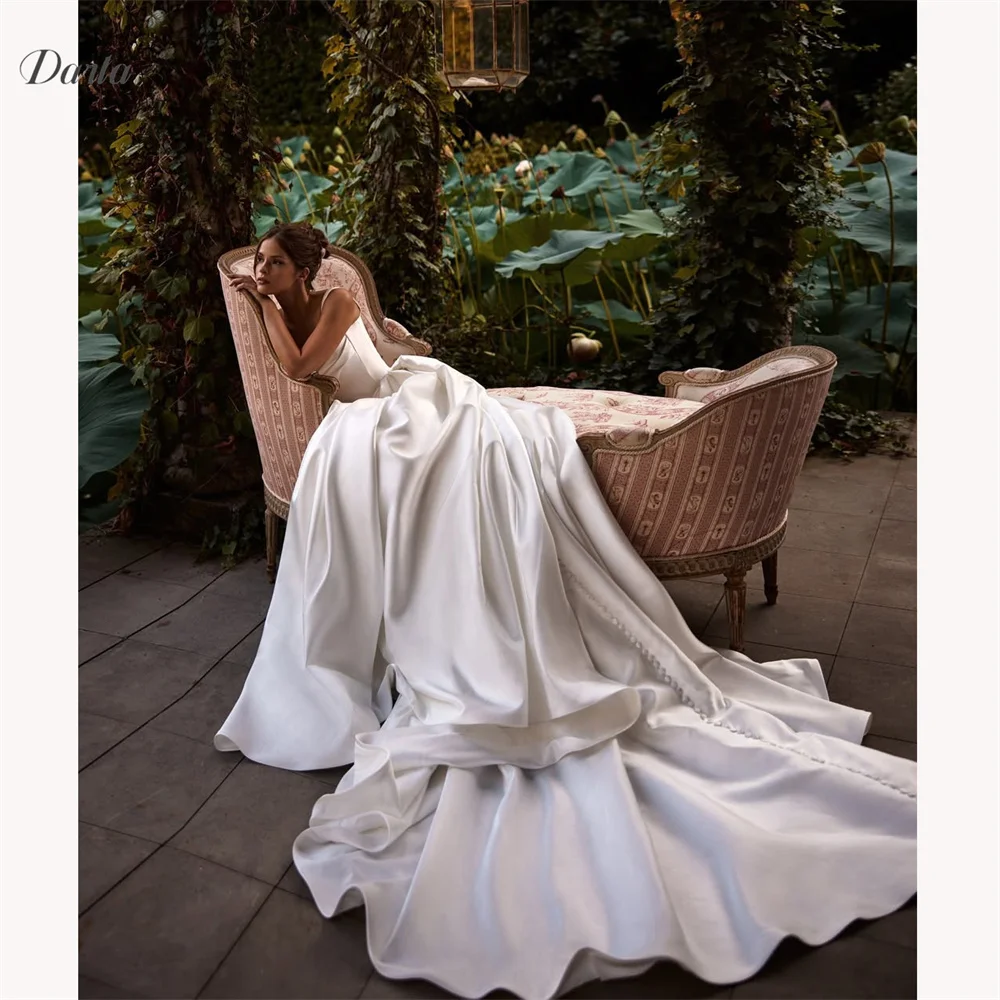 Darla Customized Square Neck Spaghetti Strap A-Line Wedding Dress Sweep Train Floor Length Sleeveless Ruffles Ruched Charming