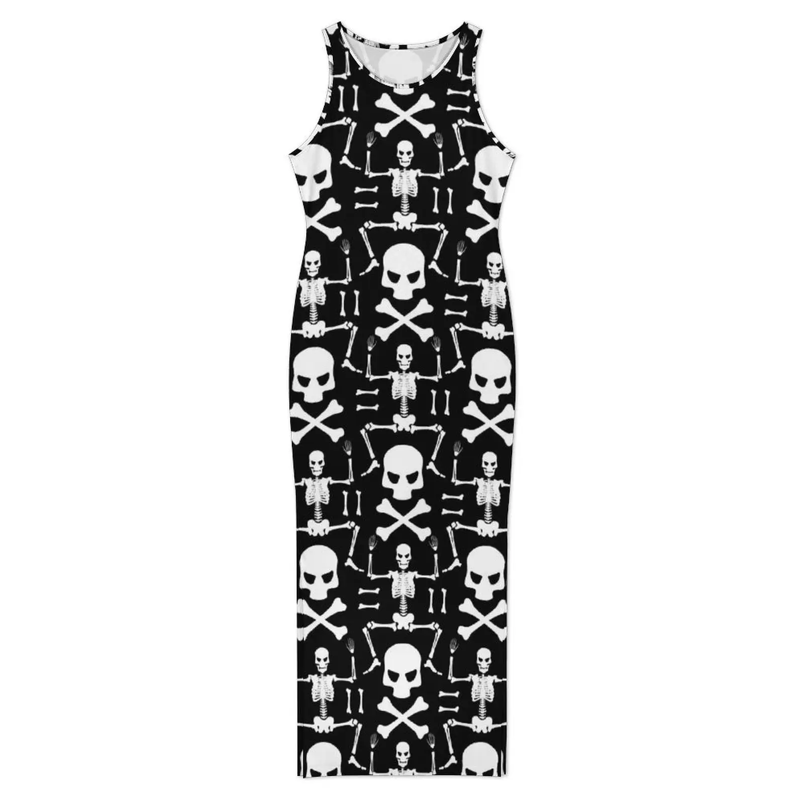 Damen Skelettkleid Knochenschädel Street Fashion, figurbetontes Kleid Frühling ärmellose moderne Maxikleider Benutzerdefinierte übergroße Vestidos