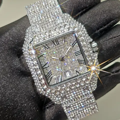2025 Hot New Diamond Watch For Men Luxury Stainless Steel Hip Hop Watches Unique Bling Ice Out Waterproof Wristwatch Man Gift