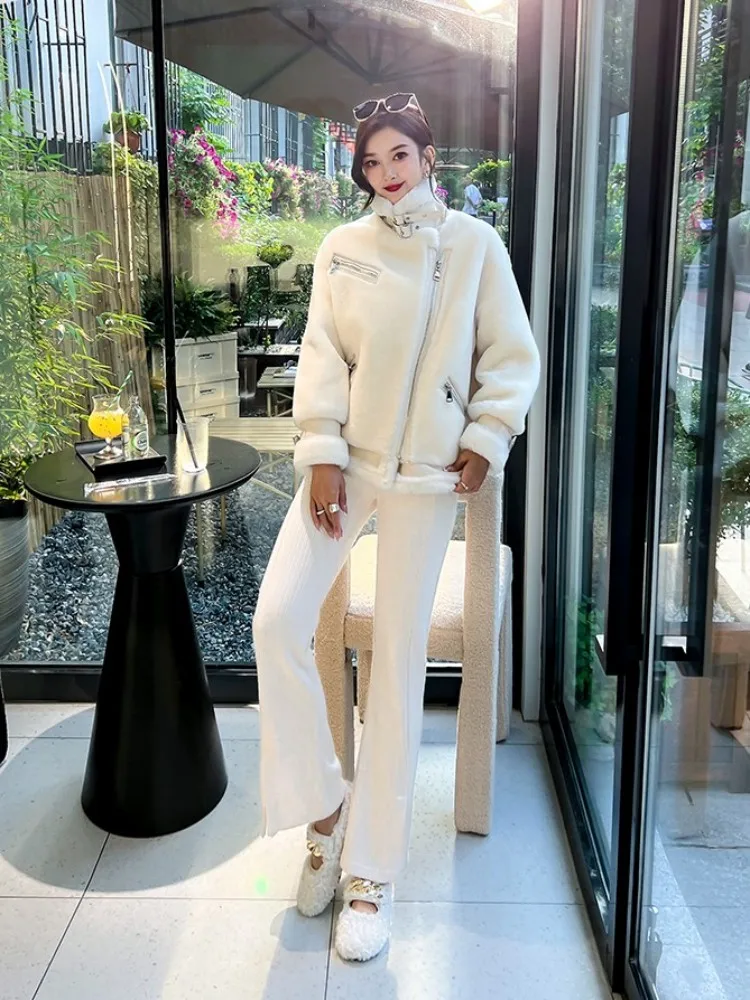 New Winter Thicken Warm Women Real Fur Jacket Fashion Zipper Wool Genuine Leather Coat Streetwear Female Sheep Shearling Jackets