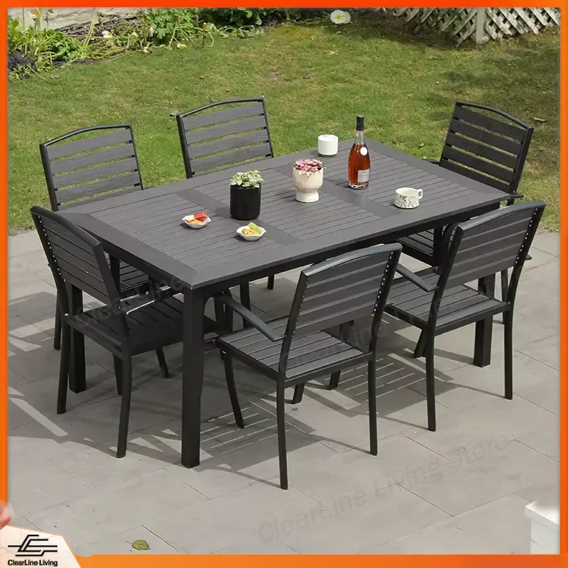 Outdoor WPC Garden Furniture Set Carbon Steel Patio Set for Courtyard Balcony Cafe Backyard Relaxation Heavy Duty Weather