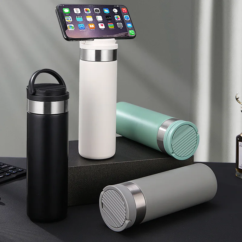 316 Vacuum Cup Mobile Phone Holder Stainless Steel Sports Bottle Cosmetic Mirror with Handle Good-looking Warm Water Cup