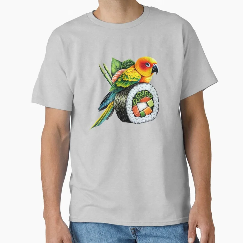 Funny Sushi Sun Conure Parrot Lover Birding Pet bird Gift T shirt for man Large size Tops Funny parrot Graphic Printed clothes