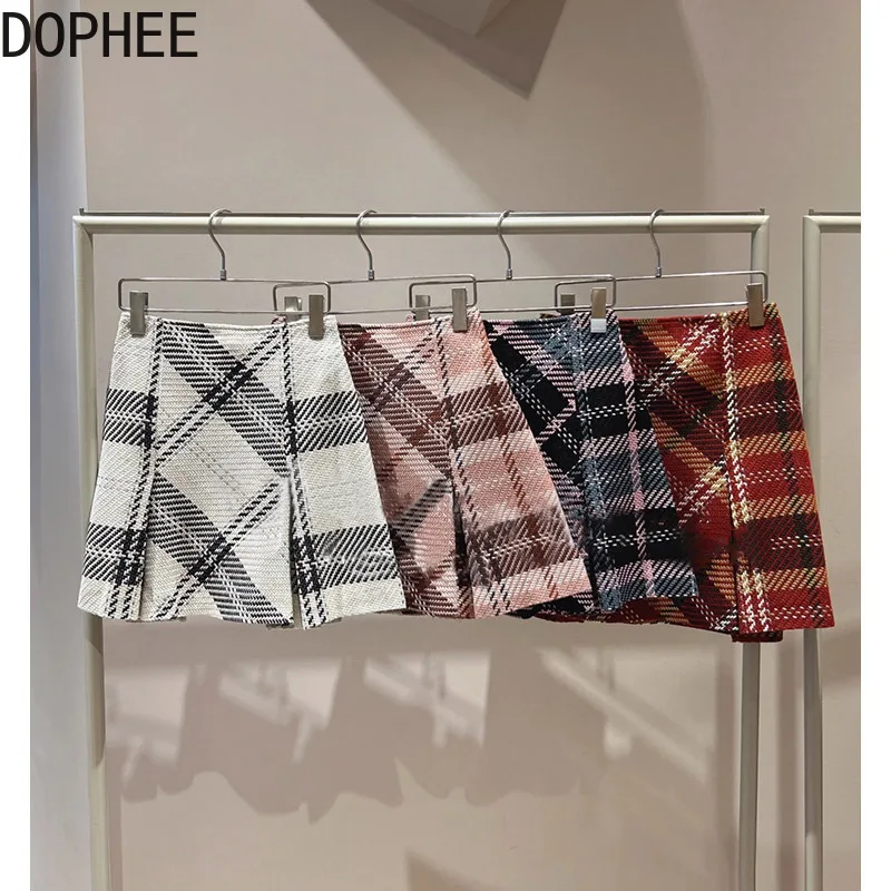 Japanese 2026 New Spring All-match High Waist Grid Stripes Women Skirts Elegant Fashion Lady Short A-line Dress Fresh and Sweet