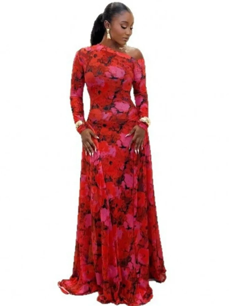 

African Dresses For Women 2025 New African Clothes Dashiki Flower Print Ankara Dresses Bazin Traditional Robe Africa Maxi Dress