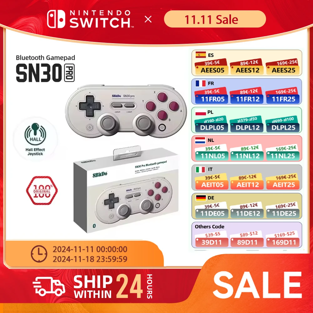 8BitDo SN30 Pro New Hall Wireless Bluetooth Gamepad with Hall Effect for Switch, PC, Windows 10, 11, Steam Deck, Android, macOS