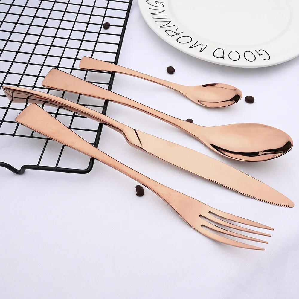 20Pcs Rose Gold Dinnerware Set Knife Fork Coffee Tea Spoon Cutlery Set Stainless Steel Tableware Western Home Kitchen Flatware