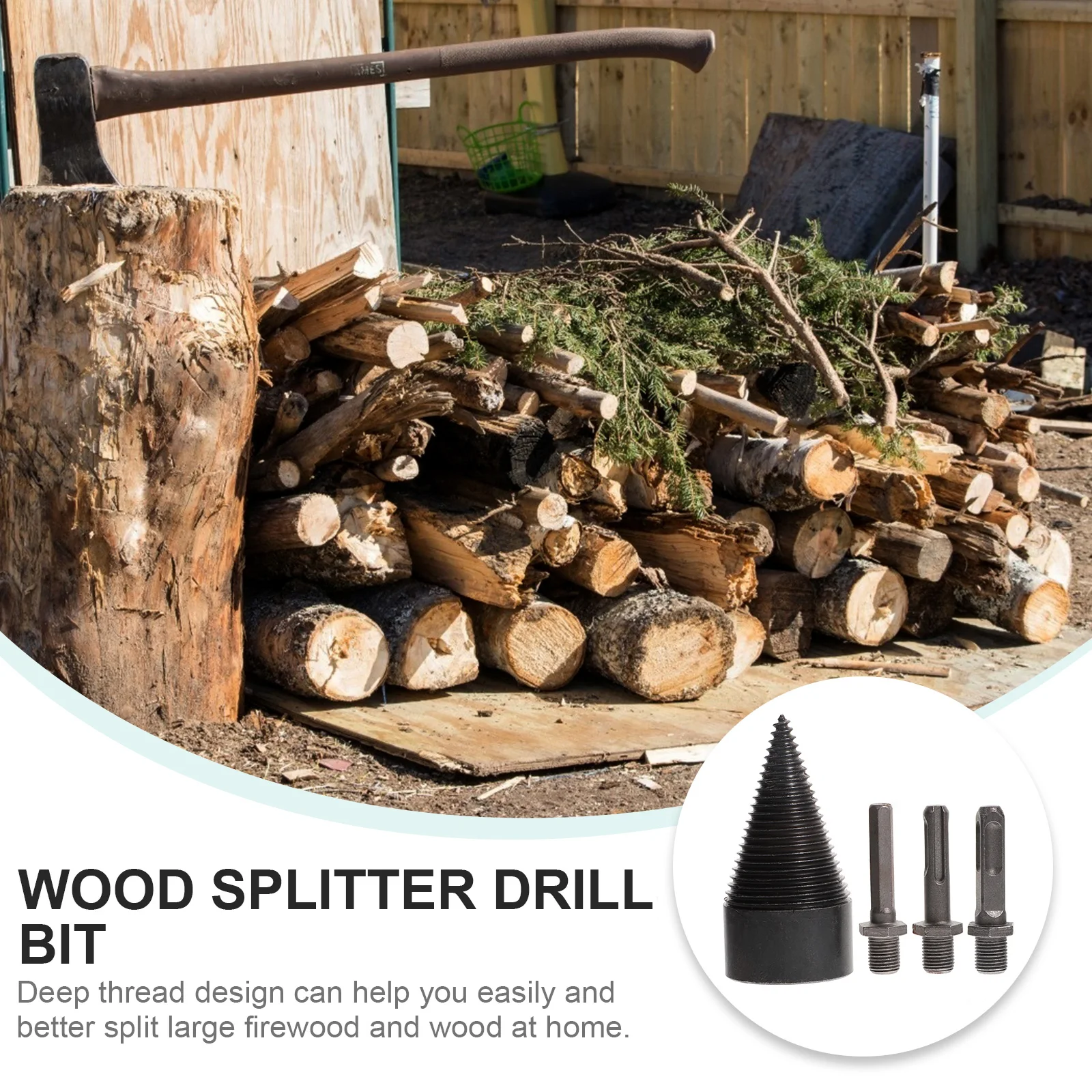 

1Set Steel Wood Drill Bit Firewood Splitter Cones Log Splitter Tool Durable Safe Practical Walnut Sycamore Home Field Use
