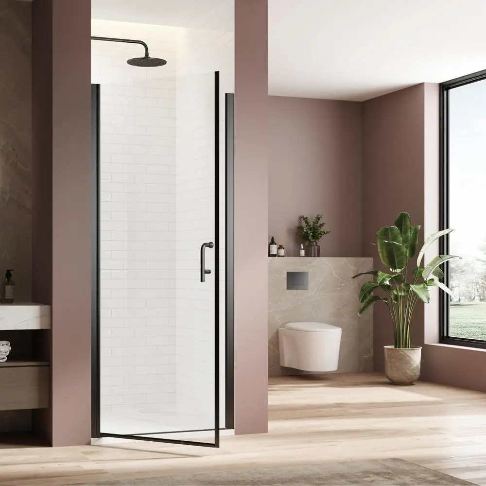 

28x72 Inch Matte Black Frameless Pivot Shower Door with Tempered Glass Waterproof Seal Adjustable 27.5-29 Inch