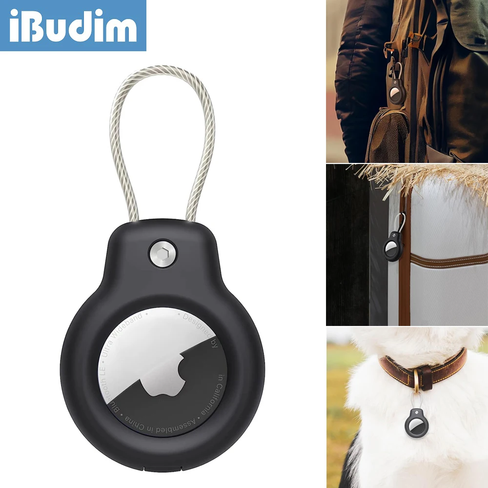 IBudim untuk Apple pemegang AirTag dengan gantungan kunci kabel kawat casing pelindung untuk Tag udara gantungan kunci pemegang aman untuk ransel bagasi