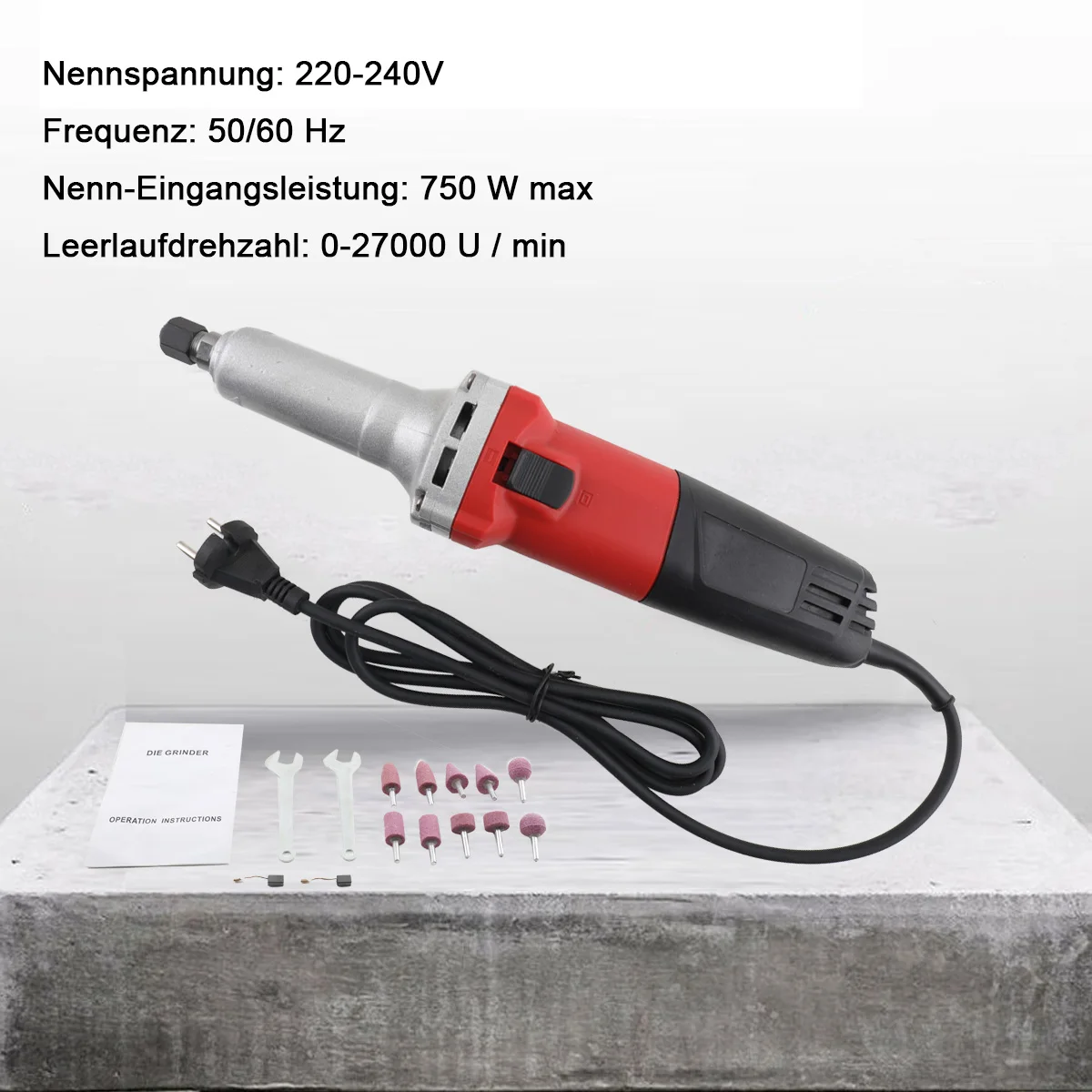 750W Elektrischer Geradschleifer, Handgehaltene Schleifmaschine mit Variabler Geschwindigkeit 0-27000 U/min, Polierwerkzeug, Mini-Fräse 6mm – Detail 11