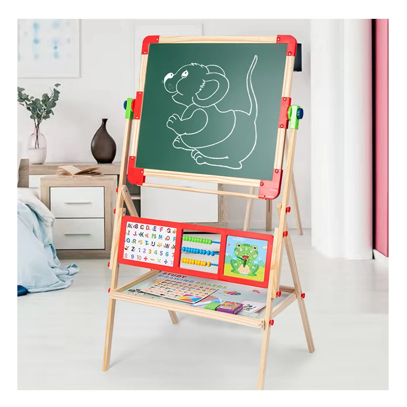

Toys for Children's Wooden Multifunctional Two-in-one Folding Double-sided Drawing Board Easel Black and White Drawing Board