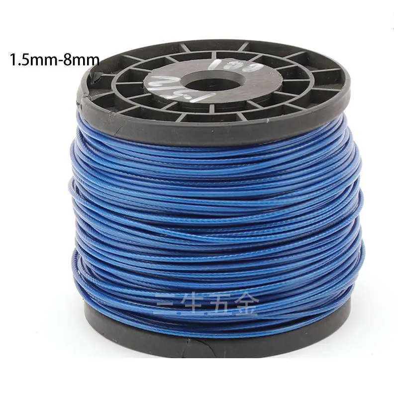 HQ BW01 1.5MM-8MM Diameter BLUE PVC Plastic Coated Stainless Steel 304 Wire Rope Cable