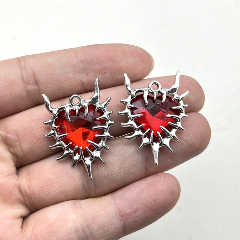 5pcs Gothic Thorn Heart Charms Spiky Burning Heart Pendant Punk Necklace Earring DIY Thorns Charms Jewelry Handicraft Making