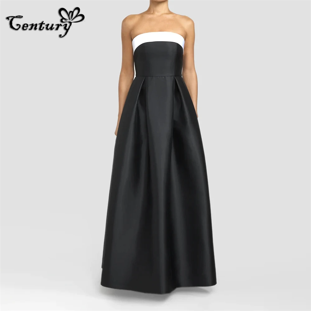 

Black Prom Dress Long with Pockets Strapless Backless Evening Party Gowns with Bow Formal Dresses Robe De Soiree Vestido Largo