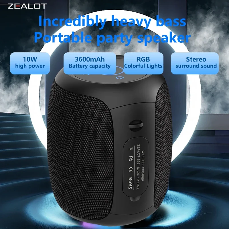 

ZEALOT S53 10W Wireless Speakers, Wireless Speaker, Dual Pairing,3600mAh Battery, 24 Hours Playtime Loud Stereo, Booming Bass.